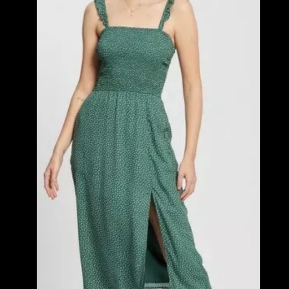 Abercrombie green polka dot smocked waist dress